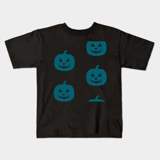 Rotund Jack-O-Lantern Tile (Blue) Kids T-Shirt by ziafrazier